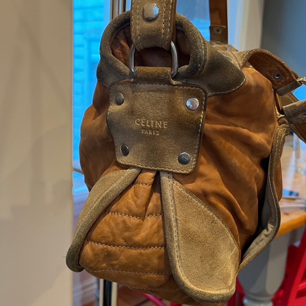 💃🧋Celine Vintage Leather Weekender Tote Bag Brown Shoulder Strap Made in Italy - Picture 5 of 12